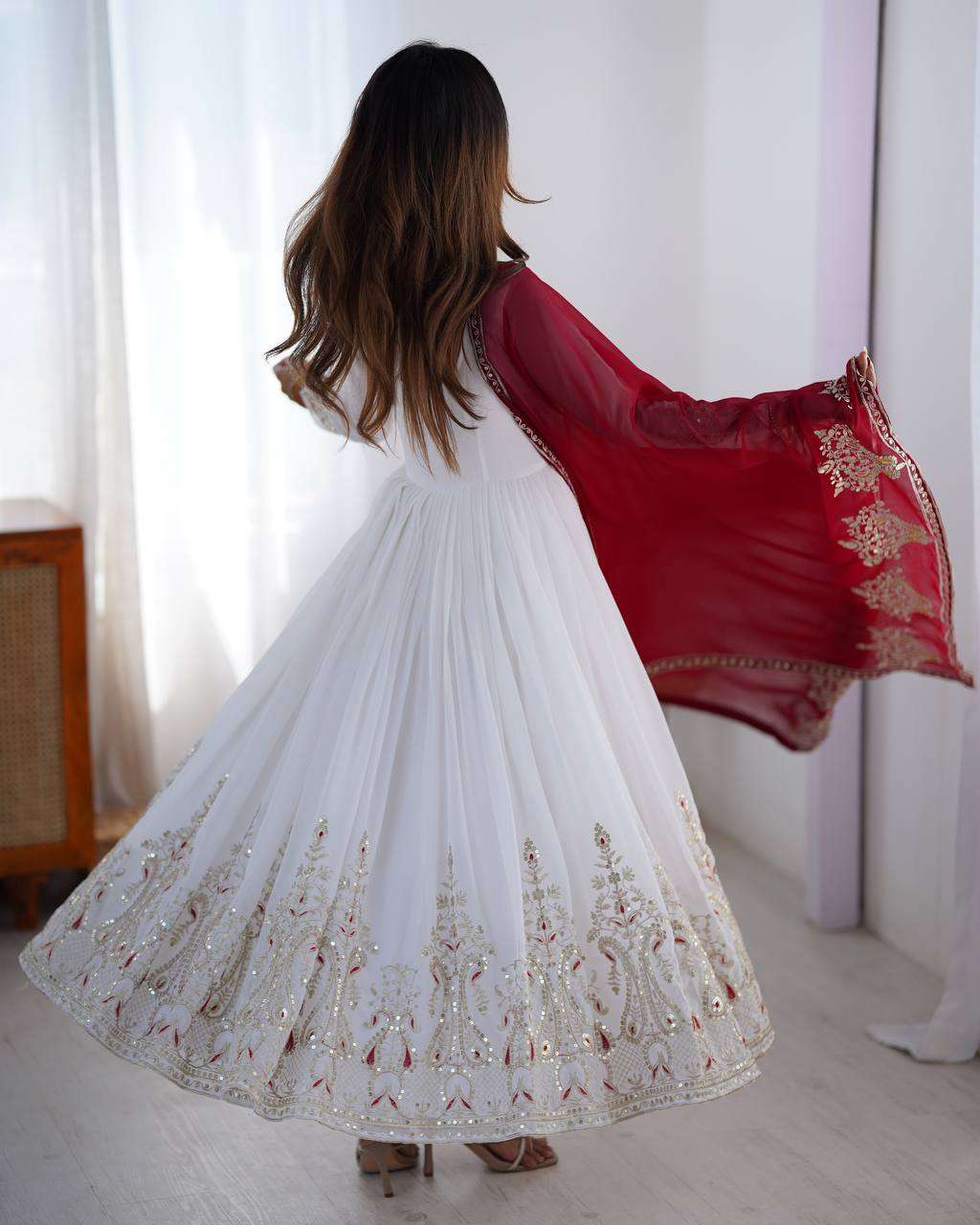 Women's Georgette Embroidery Sequence Work Anarkali Kurti With Dupatta Set - Image 6