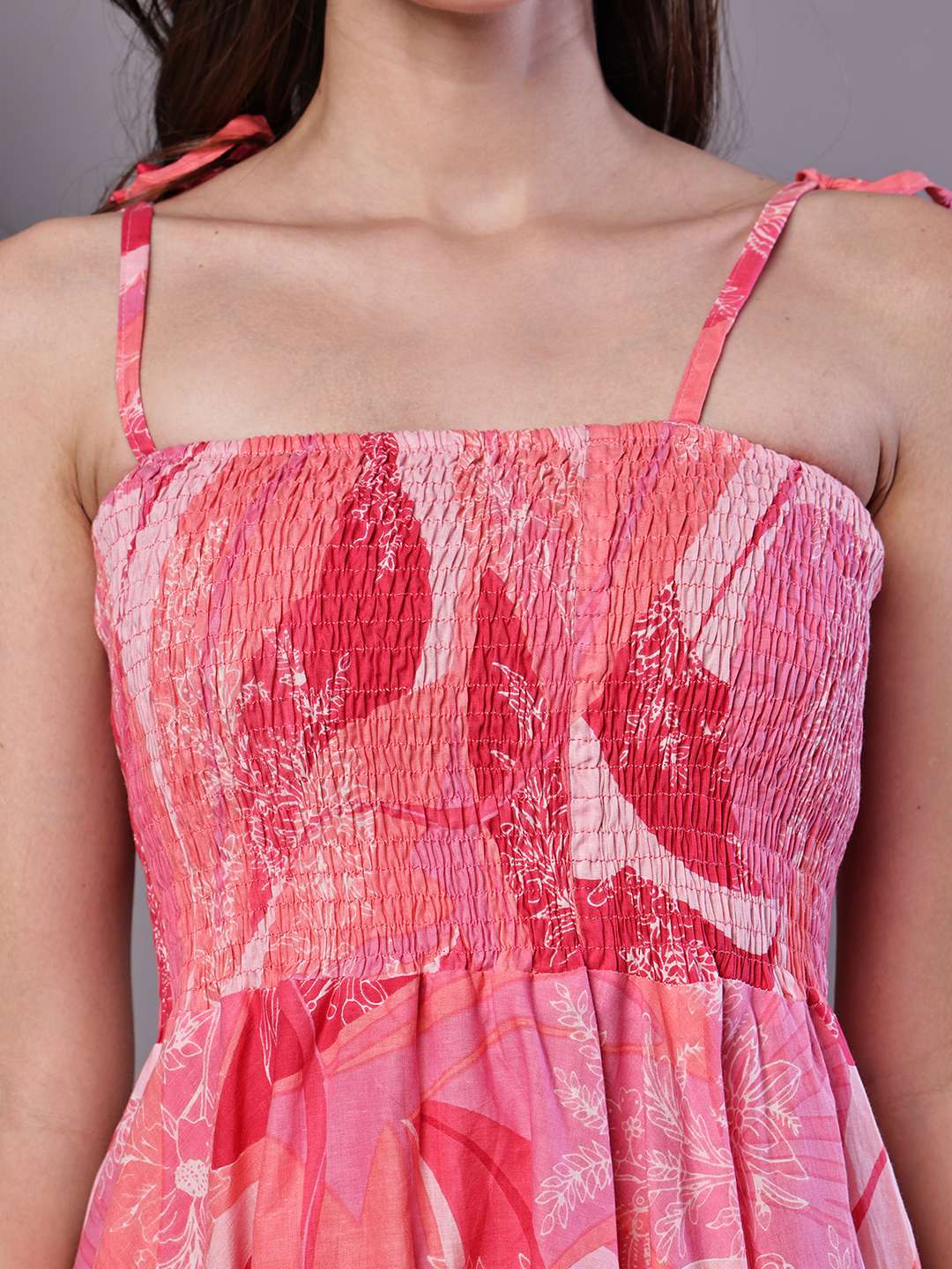 Women's Pink Printed Cotton Handkerchief Hem Midi Dress Midi Dresses - Image 5